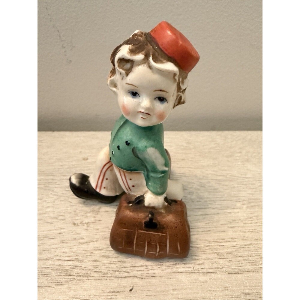 Vintage Occupied Japan Bellhop Figurine Porter Luggage Ceramic 4"